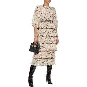 NWT GANNI Tiered plissé polka-dot chiffon dress 38